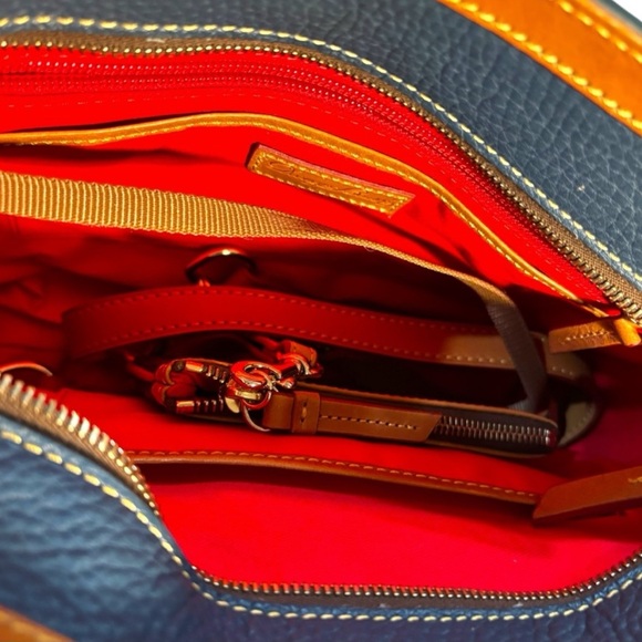 Dooney & Bourke Set: Teal Blue & Tan Leather Satchel with Zipper Pouch - EUC - Picture 3 of 8